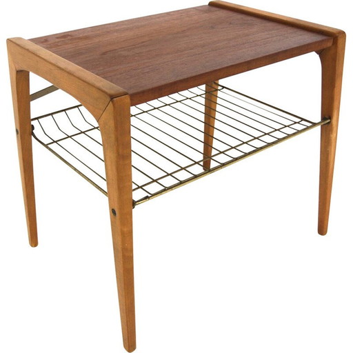 Vintage "Stringbord" side table in teak and metal, Sweden 1950