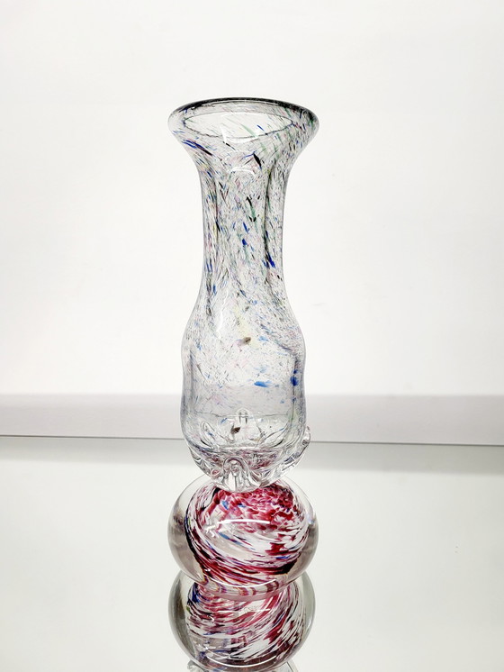 Image 1 of Jarrón de cristal de Val Saint Lambert Studio con base, diseño de salpicaduras, firmado n.° 147, Lieja, década de 1980