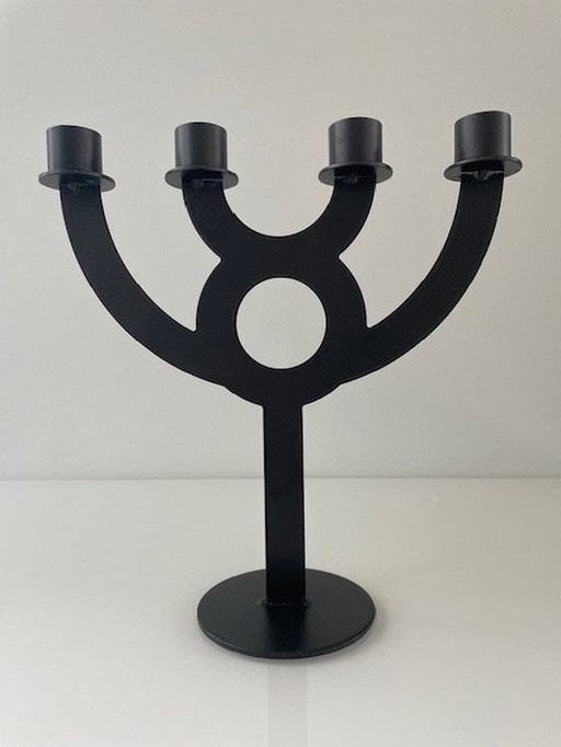 Design Candlestick Multi-Arm Black Metal (24Cm High)