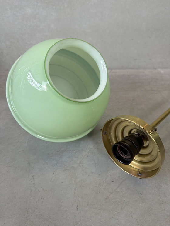 Image 1 of Art deco pendant lamp green opaline and brass fixture