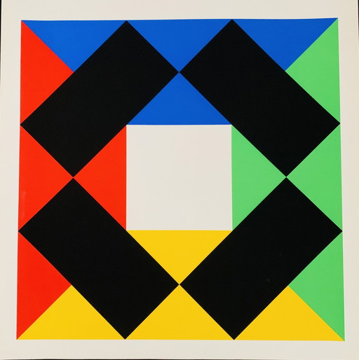 Max Bill "Composition With White Center." Bauhaus style. Original Screen Print.