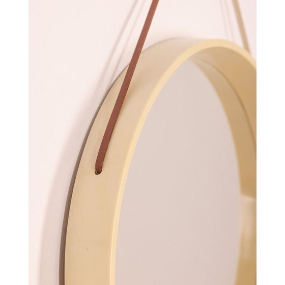 Image 1 of Vintage round wall mirror with leather and plastic frame, Denmark 1960s