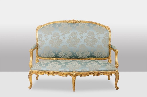 Louis XV Style Salon with Gilded Wood Frame, Circa 1880