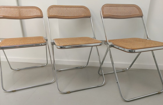 Image 1 of 3x Castelli Plia folding cane chair by Giancarlo Piretti