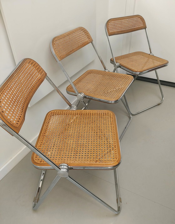 Image 1 of 3x Castelli Plia folding cane chair by Giancarlo Piretti