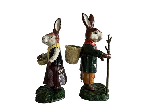 Nostalgic Pair of Cast Iron Easter Bunnies