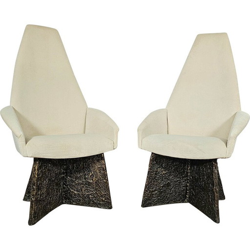 Pair of vintage epoxy and bronze base armchairs by Adrian Pearsall, 1960