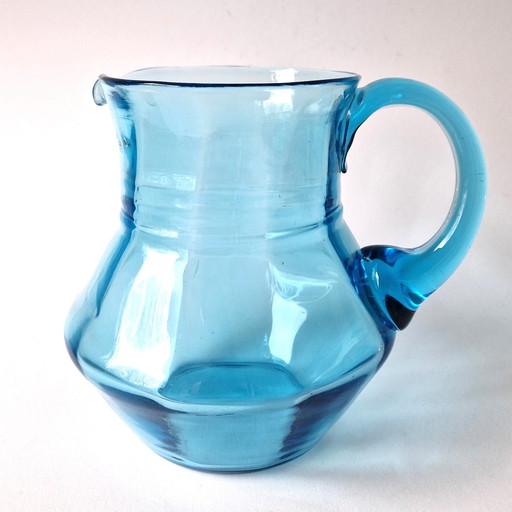 Verrerie Doyen - Blue Art Deco Water Jug.