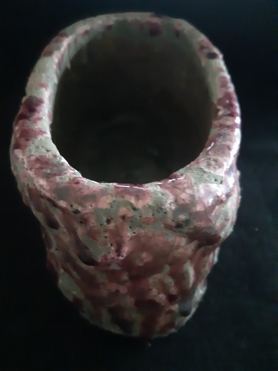 Image 1 of Maceta ovalada de cerámica Ptmd, color verde y berenjena