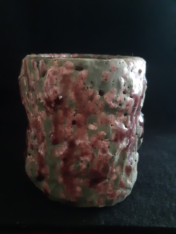 Image 1 of Maceta ovalada de cerámica Ptmd, color verde y berenjena