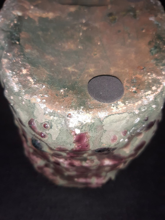 Image 1 of Maceta ovalada de cerámica Ptmd, color verde y berenjena