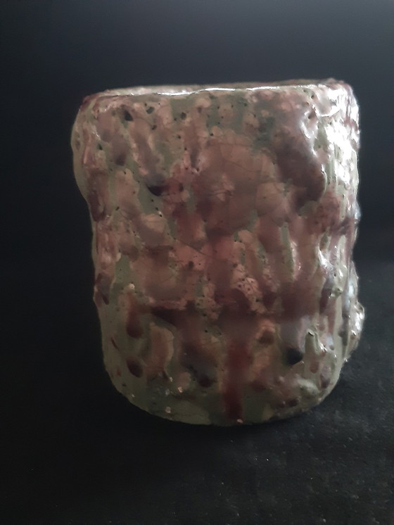 Image 1 of Maceta ovalada de cerámica Ptmd, color verde y berenjena