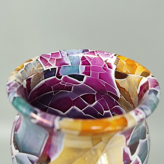 Image 1 of 1990S Astonishing Giuseppe Locci Polycrome Craquelé Vase In Sardinian Ceramic. Made In Italy