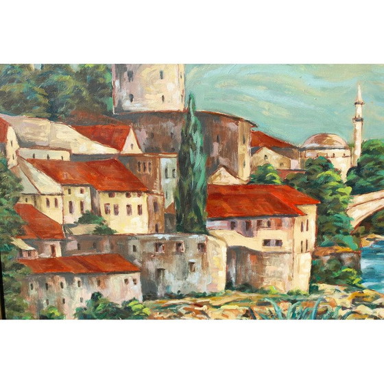 Image 1 of Dipinto ad olio su tavola "Mostar in Bosnia" di Alfred Zährl, anni '40