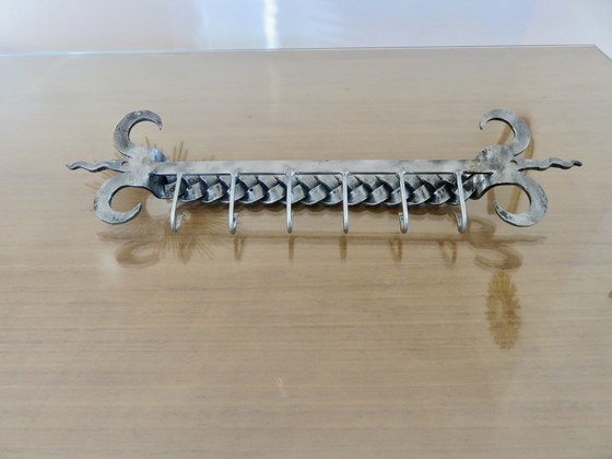 Image 1 of Grande porta strofinacci brutalista, ferro battuto intrecciato, Francia, 1970