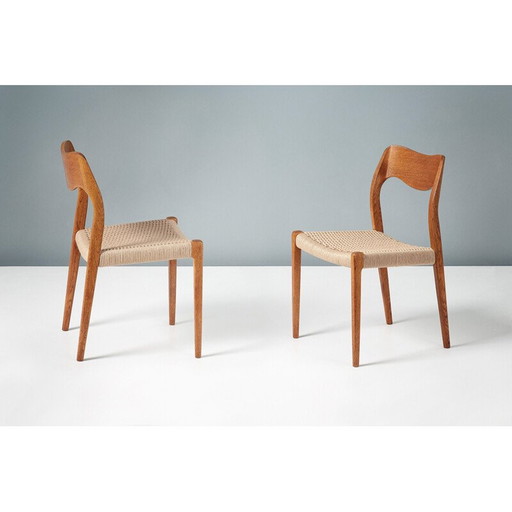Set of 8 vintage model 71 oakwood dining chairs by Niels Møller for J.L. Moller Mobelfabrik, Denmark
