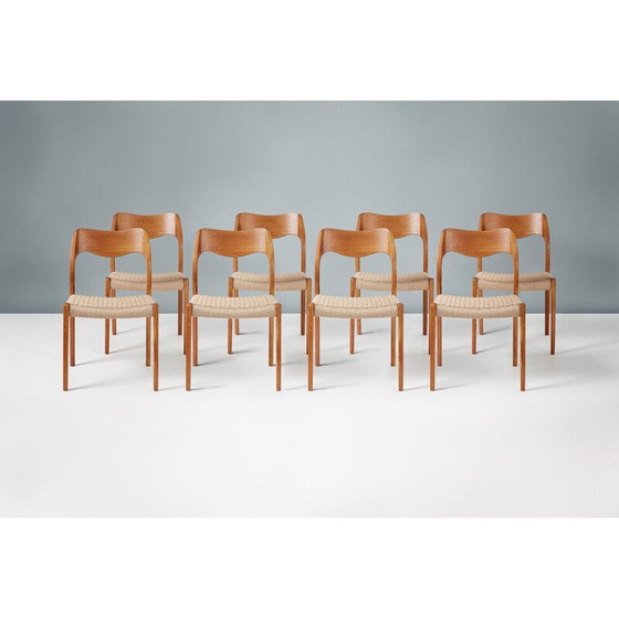 Image 1 of Set of 8 vintage model 71 oakwood dining chairs by Niels Møller for J.L. Moller Mobelfabrik, Denmark