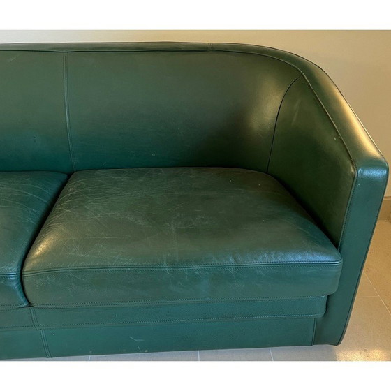 Image 1 of Vintage three-seater sofa in green leather, 1980