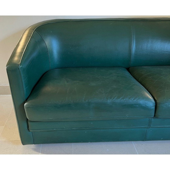 Image 1 of Vintage three-seater sofa in green leather, 1980