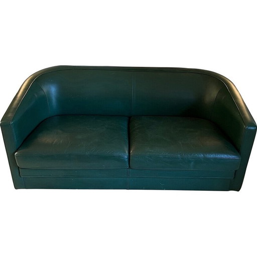 Vintage three-seater sofa in green leather, 1980