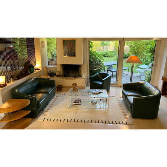 Image 1 of Vintage three-seater sofa in green leather, 1980