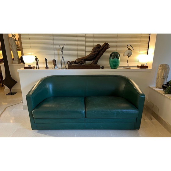 Image 1 of Vintage three-seater sofa in green leather, 1980
