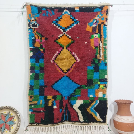 Image 1 of Handgemaakte Rode Berber Wollen Tapijt - Handmade Red Berber Wool Rug