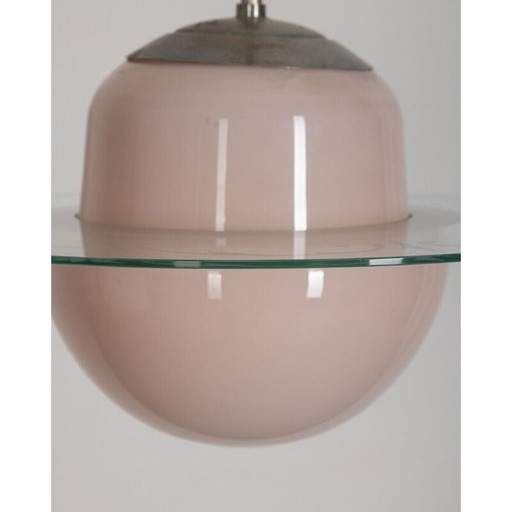 Vintage chandelier in metal and pink glass lampshade, 1950s