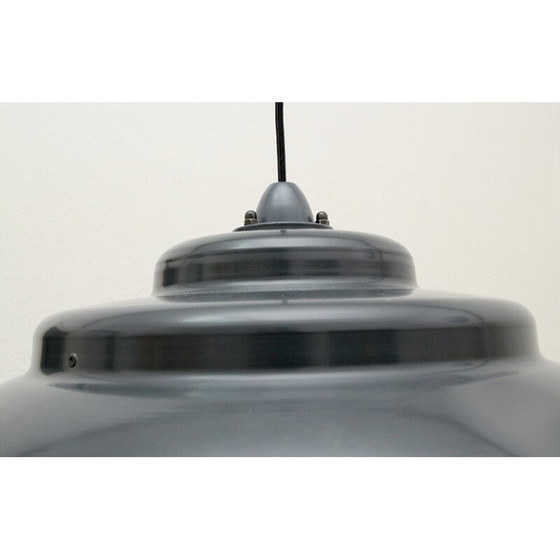 Image 1 of Vintage industrial metal and plastic suspension with shade, 1970