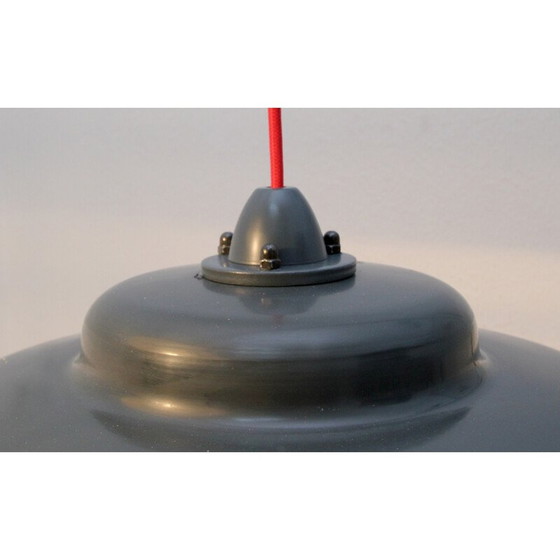 Image 1 of Vintage industrial metal and plastic suspension with shade, 1970