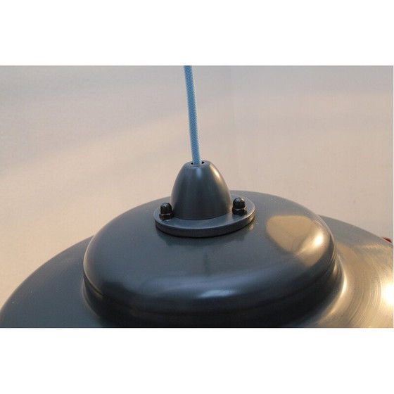 Image 1 of Vintage industrial metal and plastic suspension with shade, 1970