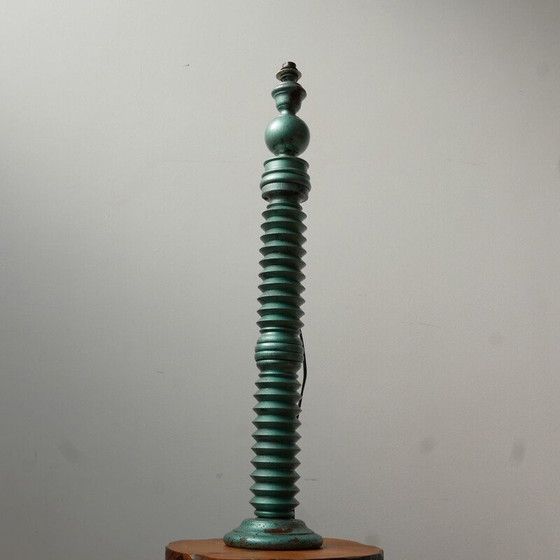 Image 1 of Vintage art deco turned wood table lamp, France 1940