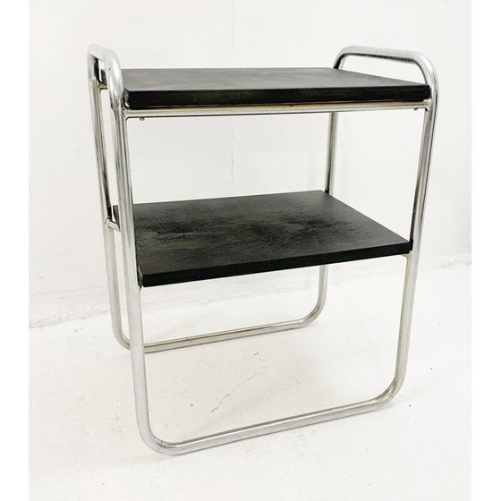 Image 1 of Modernist vintage wood and tubular steel side table, 1930s