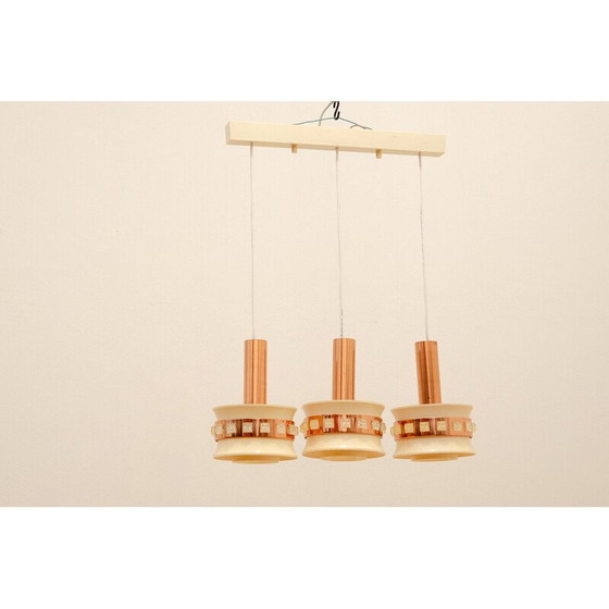Image 1 of Vintage pendant lamp with 3 cut glass lampshades by Kamenický Šenov, 1970