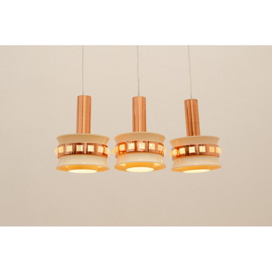 Image 1 of Vintage pendant lamp with 3 cut glass lampshades by Kamenický Šenov, 1970