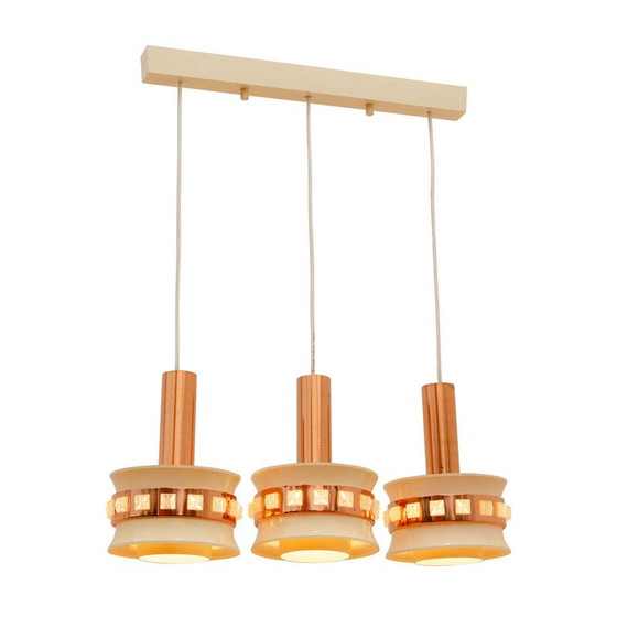 Image 1 of Vintage pendant lamp with 3 cut glass lampshades by Kamenický Šenov, 1970