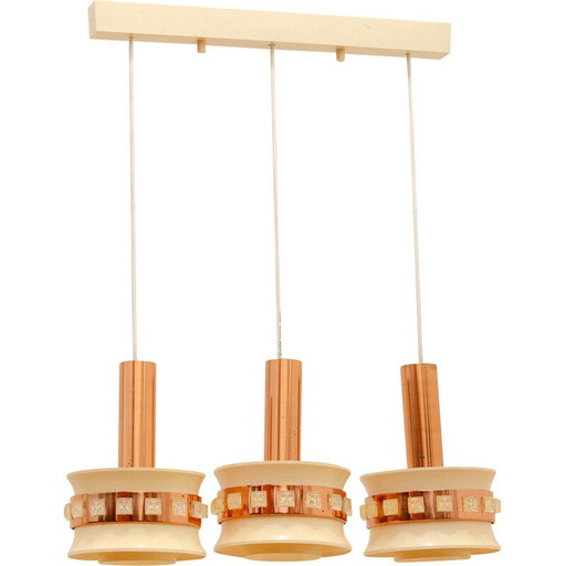 Vintage pendant lamp with 3 cut glass lampshades by Kamenický Šenov, 1970