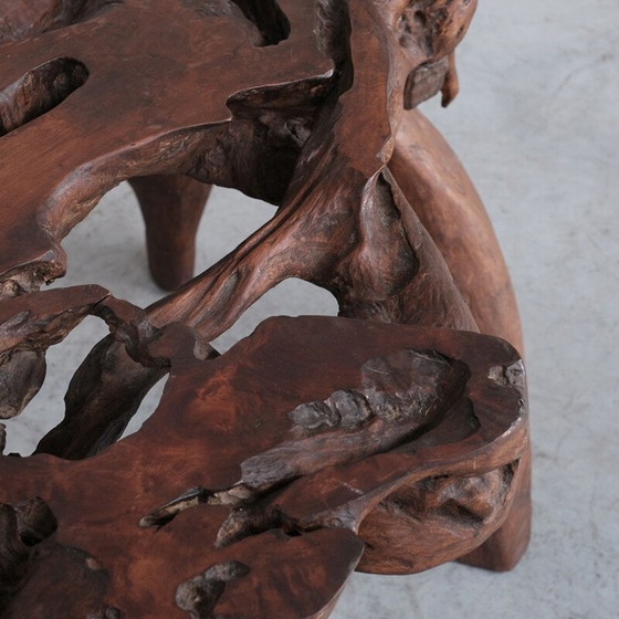 Image 1 of Vintage solid wooden primitive side table, France 1980s