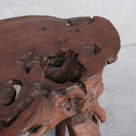 Image 1 of Vintage solid wooden primitive side table, France 1980s