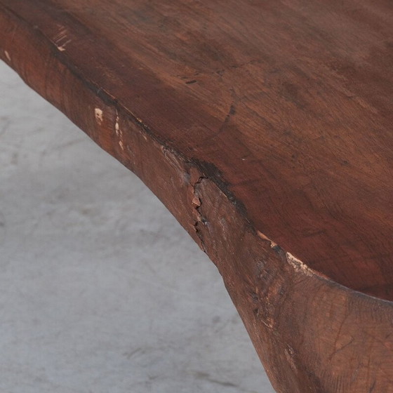 Image 1 of Vintage solid wooden primitive side table, France 1980s