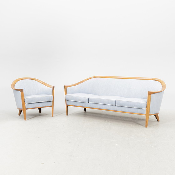 Image 1 of Broderna Anderson Sky blue sofa and armchair by Bertil Fridhagen