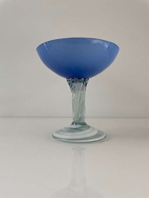 Elegant Chalice Of Blue, White And Transparent Murano Glass