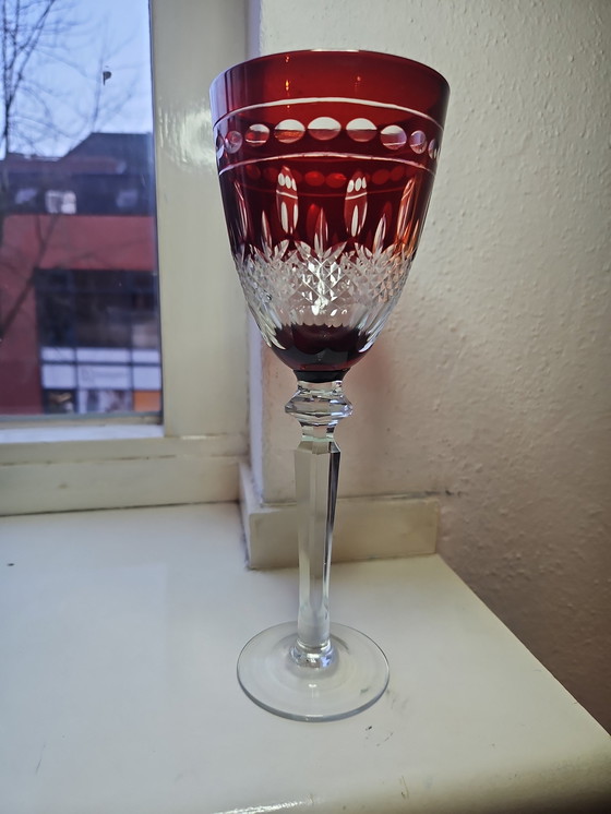 Image 1 of 8 Pieces Bohemian Ruby Red Cut To Clear Polished Glasses.