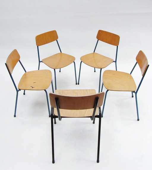 4X desk chair, tubular steel, plywood