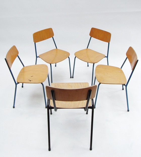 Image 1 of 4X desk chair, tubular steel, plywood