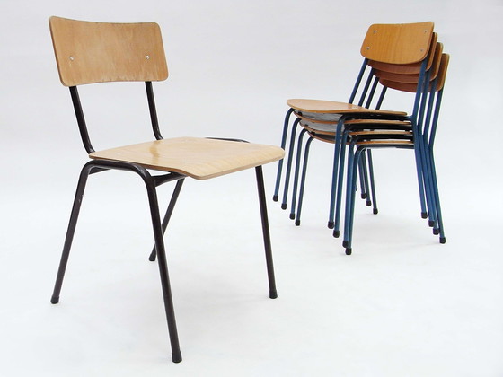 Image 1 of 4X desk chair, tubular steel, plywood