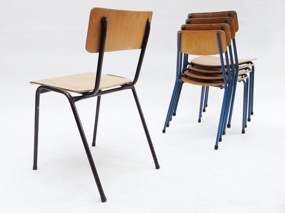 Image 1 of 4X desk chair, tubular steel, plywood