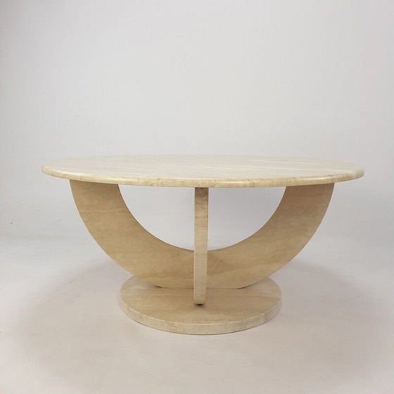 Image 1 of Round vintage travertine coffee table, Italy 1970