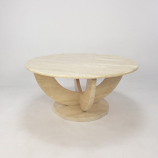 Round vintage travertine coffee table, Italy 1970