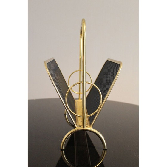 Image 1 of Vintage brass and black lacquered metal magazine rack, Italy 1970